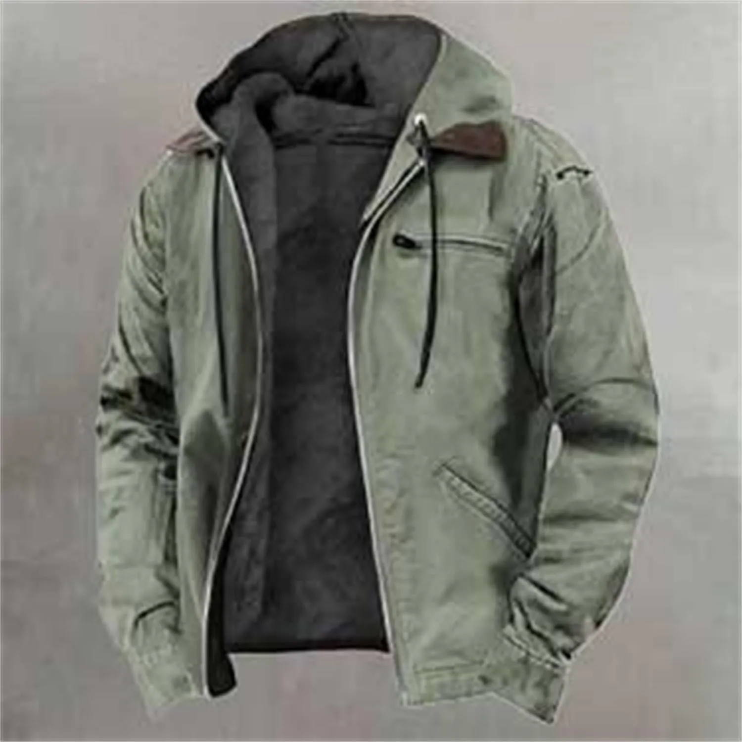 ADJHDFH Camp Hoodie Sherpa Lined Bomber Jacket Men Fleece Hoodies For Men Zip Up 5Xl Bomber Jacket for Men Big And Tall