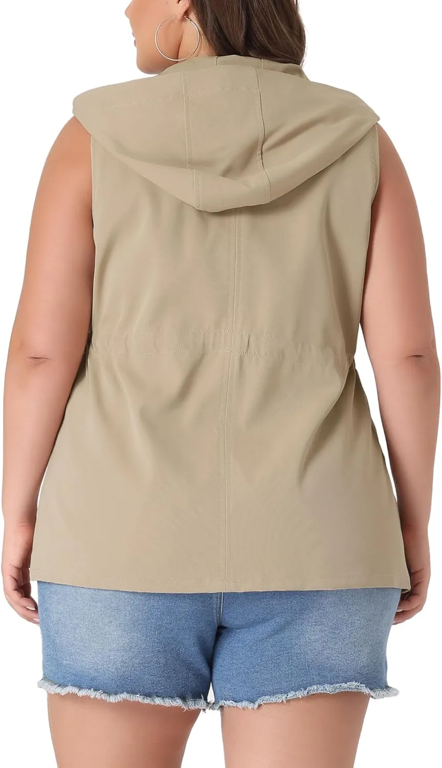 Agnes Orinda Plus Size Anorak Utility Vest for Women Drawstring Lightweight Sleeveless Cargo Hooded Jackets
