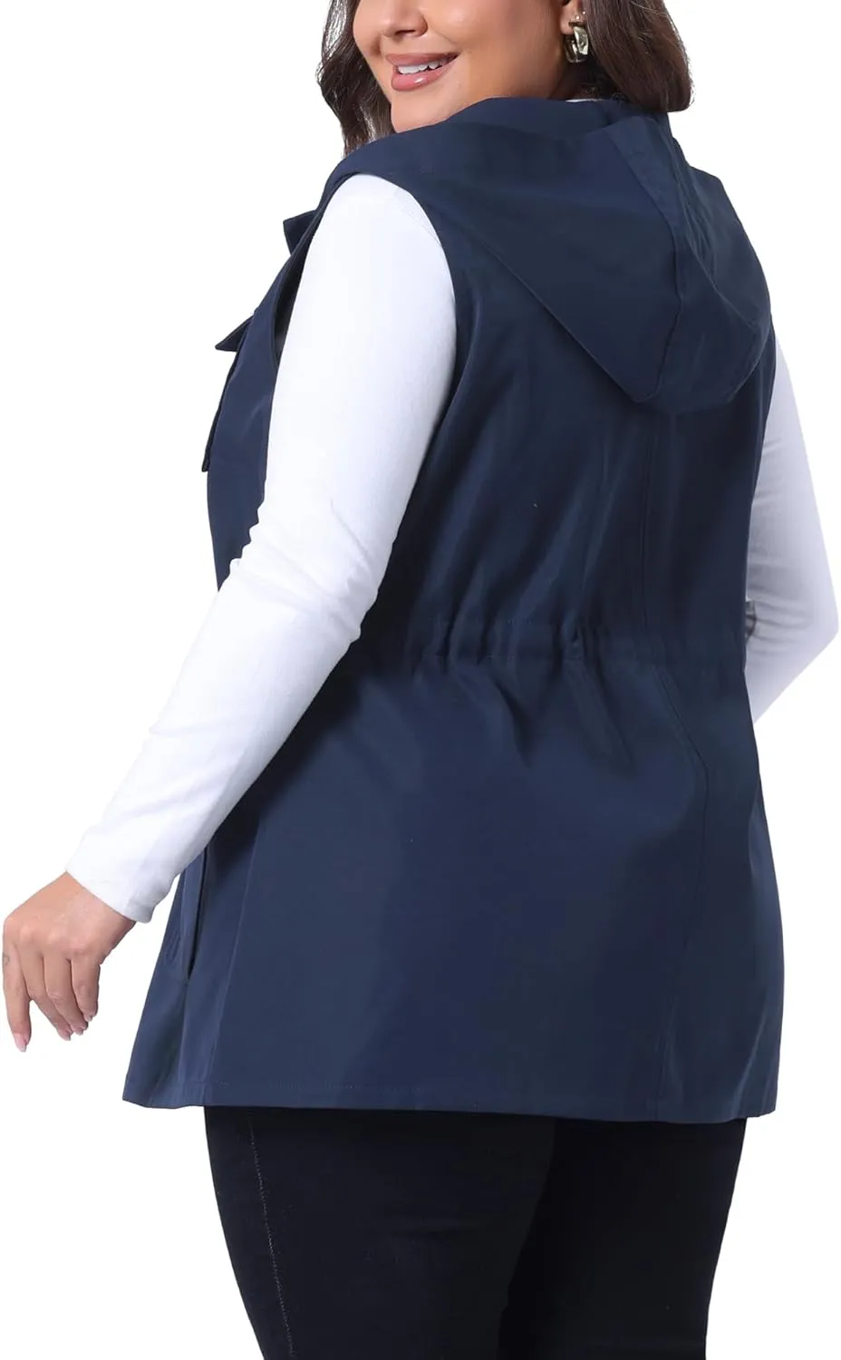 Agnes Orinda Plus Size Anorak Utility Vest for Women Drawstring Lightweight Sleeveless Cargo Hooded Jackets
