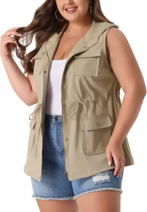 Agnes Orinda Plus Size Anorak Utility Vest for Women Drawstring Lightweight Sleeveless Cargo Hooded Jackets