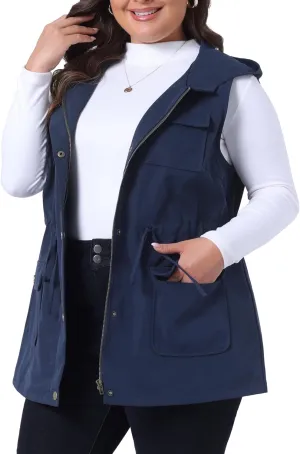 Agnes Orinda Plus Size Anorak Utility Vest for Women Drawstring Lightweight Sleeveless Cargo Hooded Jackets
