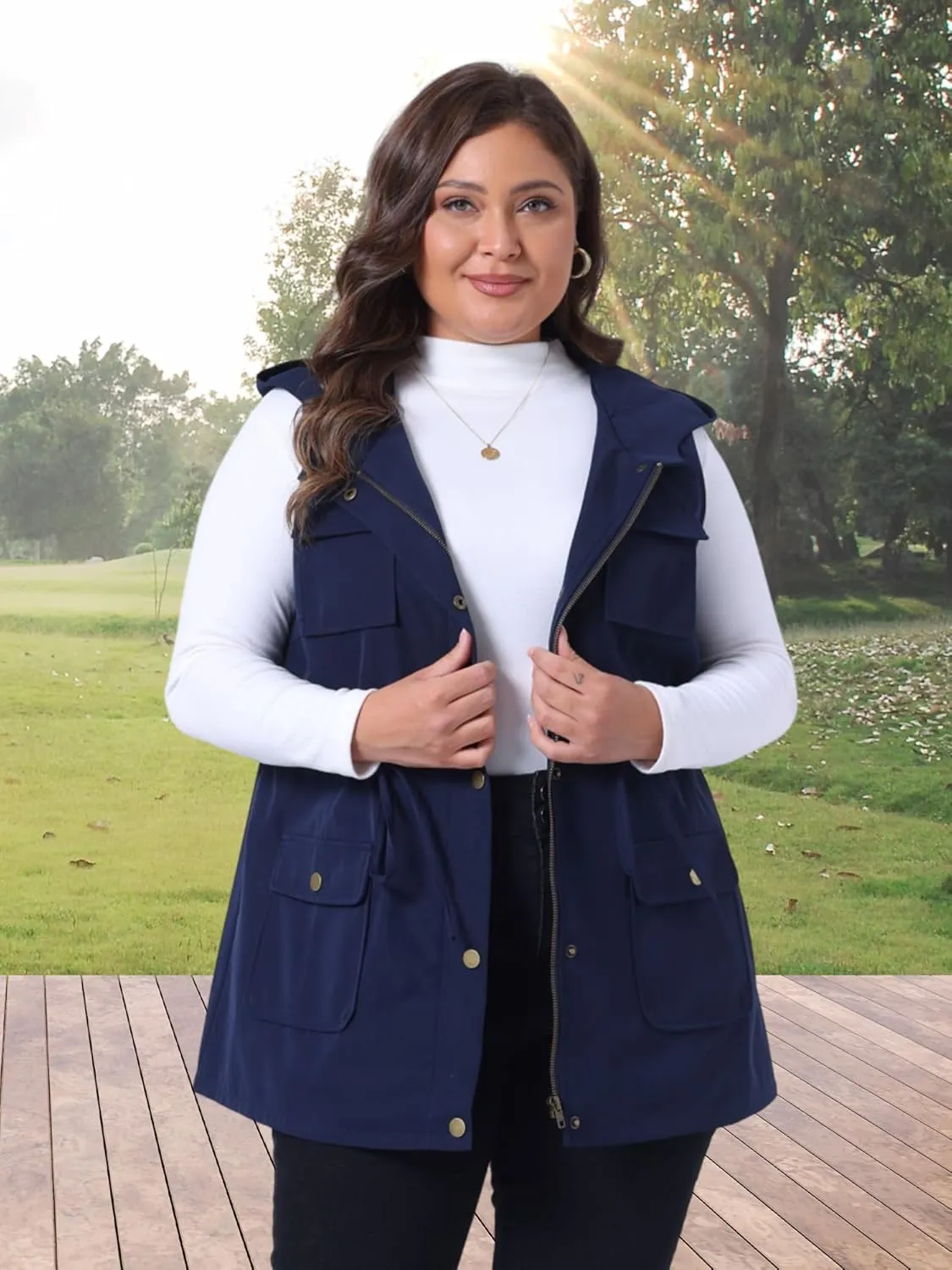 Agnes Orinda Plus Size Anorak Utility Vest for Women Drawstring Lightweight Sleeveless Cargo Hooded Jackets