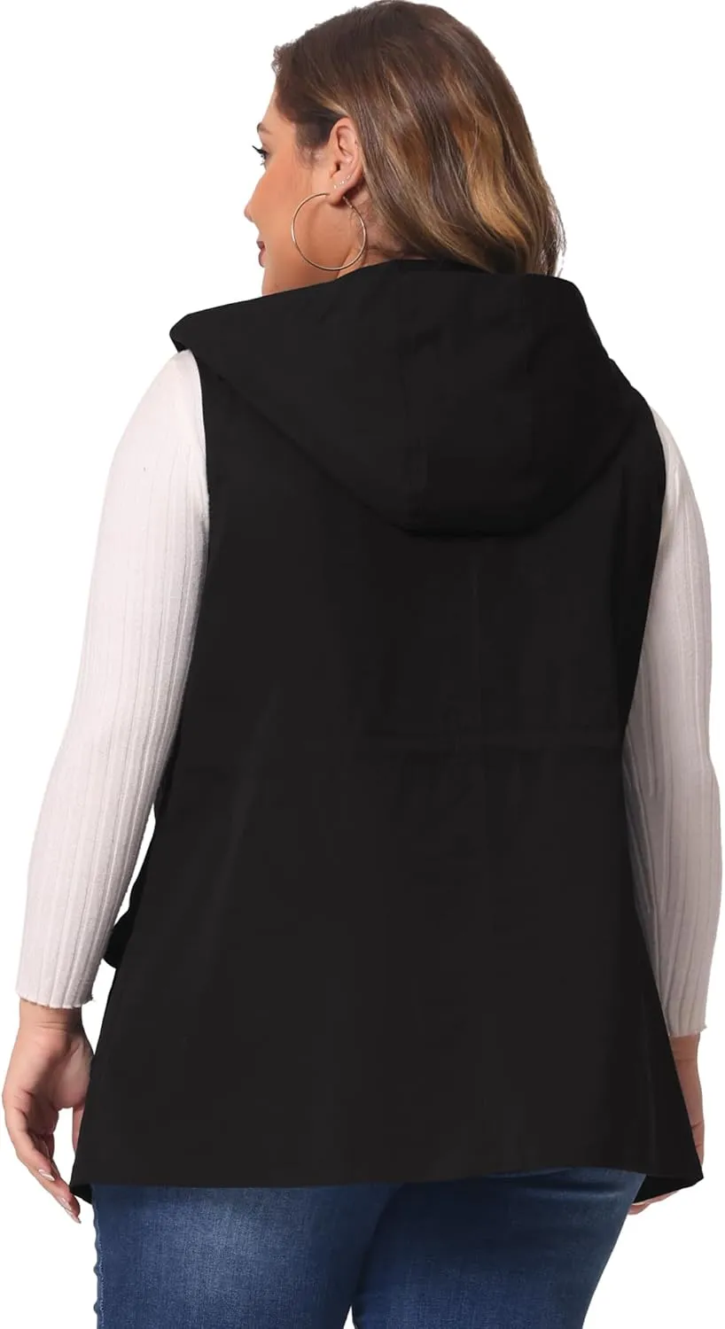 Agnes Orinda Plus Size Anorak Utility Vest for Women Drawstring Lightweight Sleeveless Cargo Hooded Jackets