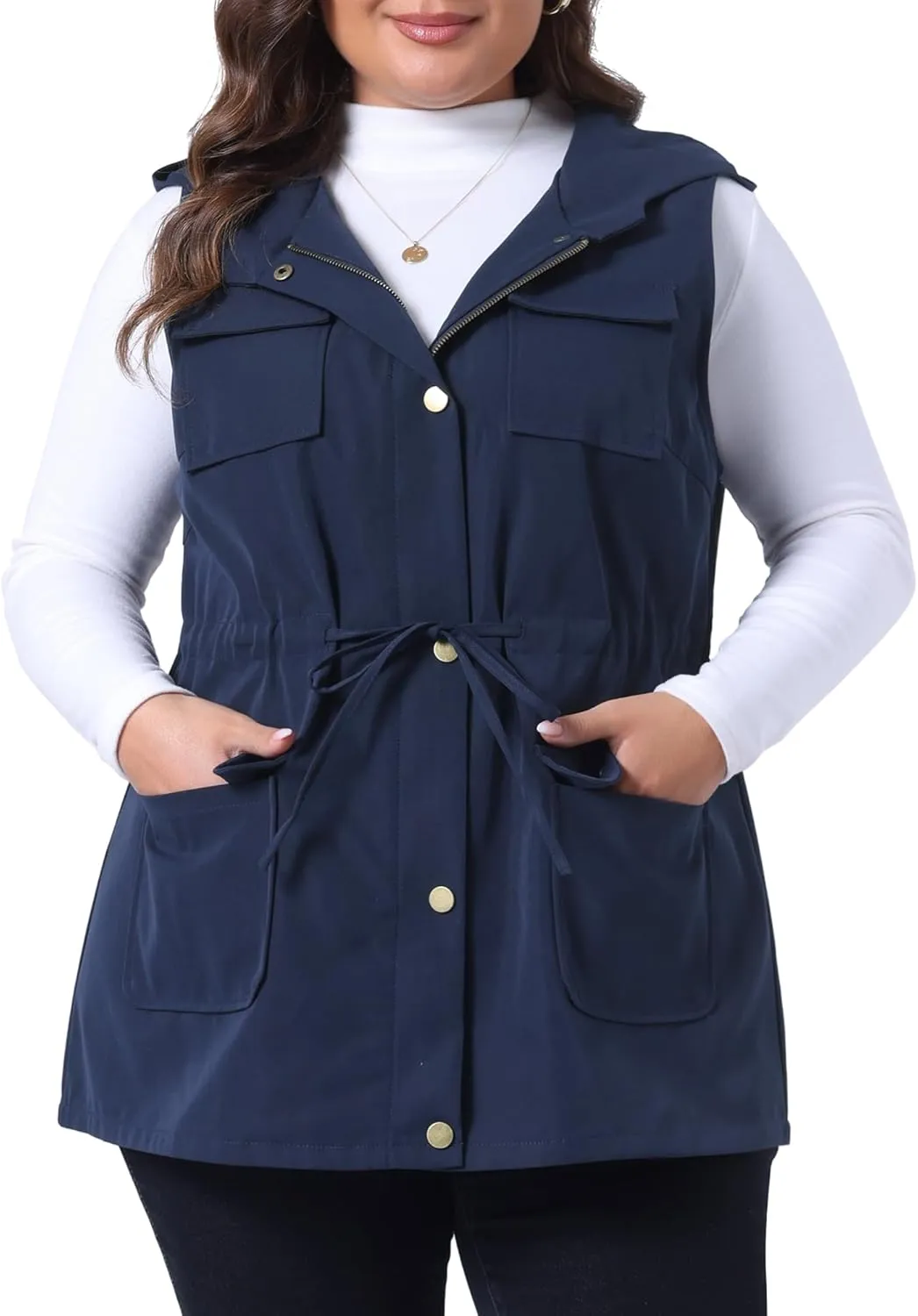 Agnes Orinda Plus Size Anorak Utility Vest for Women Drawstring Lightweight Sleeveless Cargo Hooded Jackets