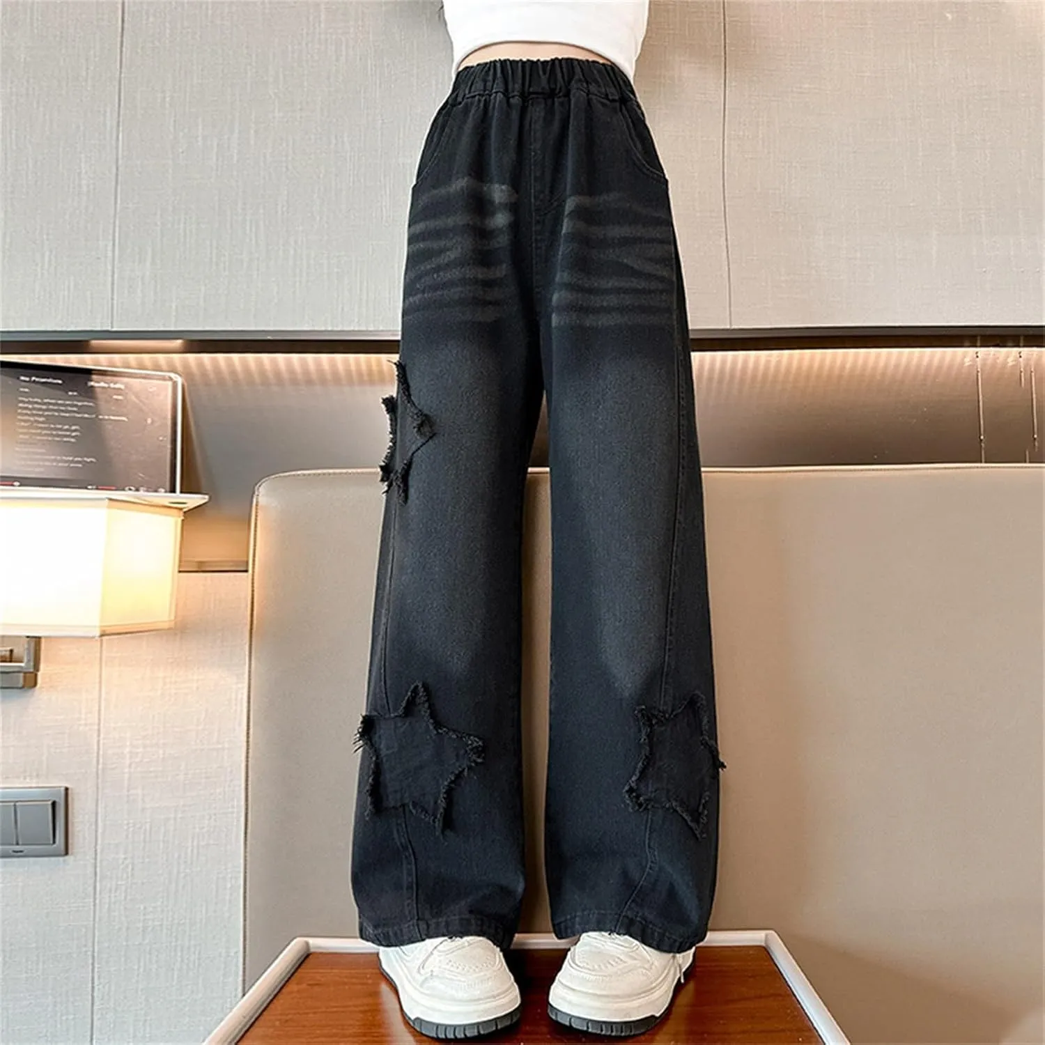 Baggy Girls Jeans Streetwear Denim Cargo Pants High Waist Floor Length Baggy Wide Leg Cargo Jeans