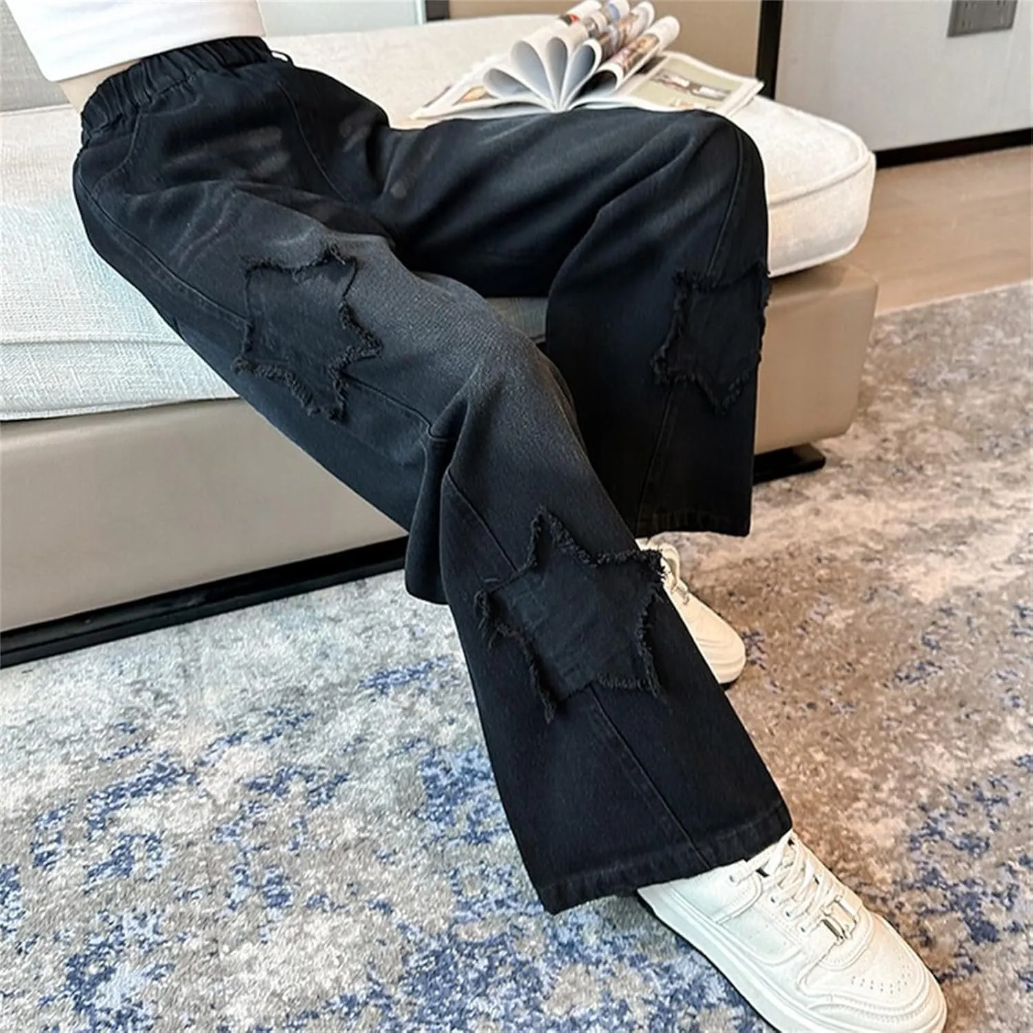 Baggy Girls Jeans Streetwear Denim Cargo Pants High Waist Floor Length Baggy Wide Leg Cargo Jeans