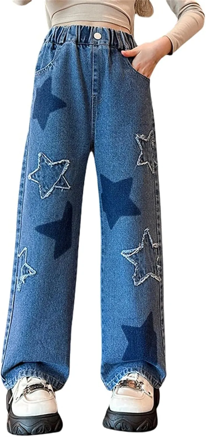 Baggy Girls Jeans Streetwear Denim Cargo Pants High Waist Floor Length Baggy Wide Leg Cargo Jeans