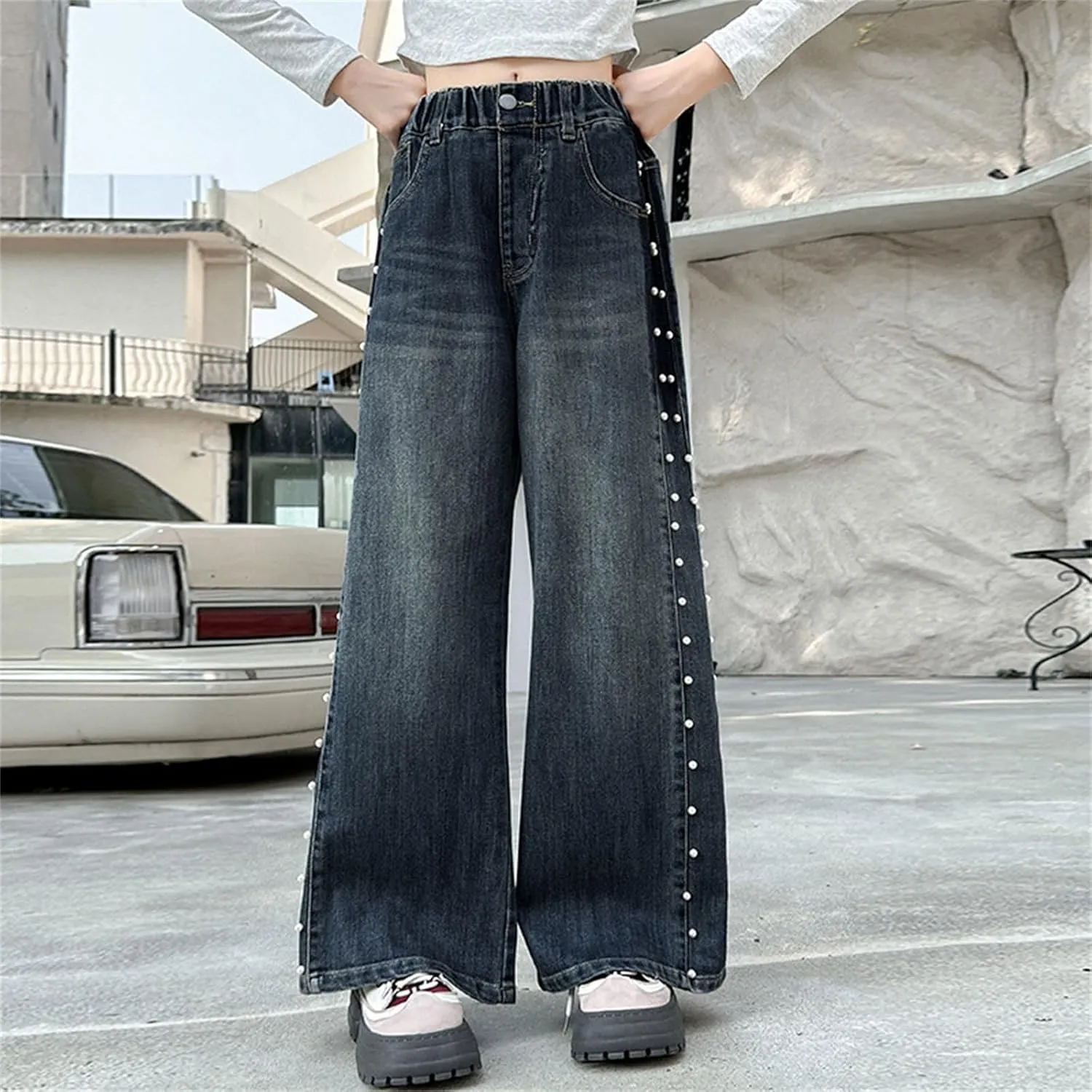 Baggy Girls Jeans Streetwear Denim Cargo Pants High Waist Floor Length Baggy Wide Leg Cargo Jeans