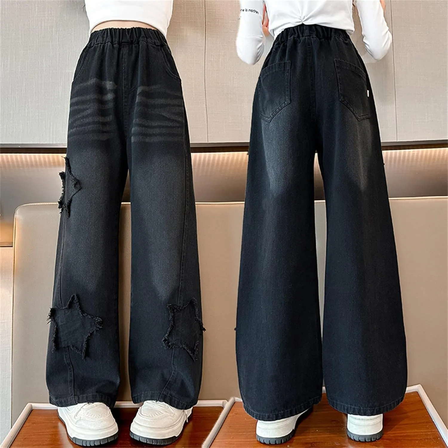 Baggy Girls Jeans Streetwear Denim Cargo Pants High Waist Floor Length Baggy Wide Leg Cargo Jeans