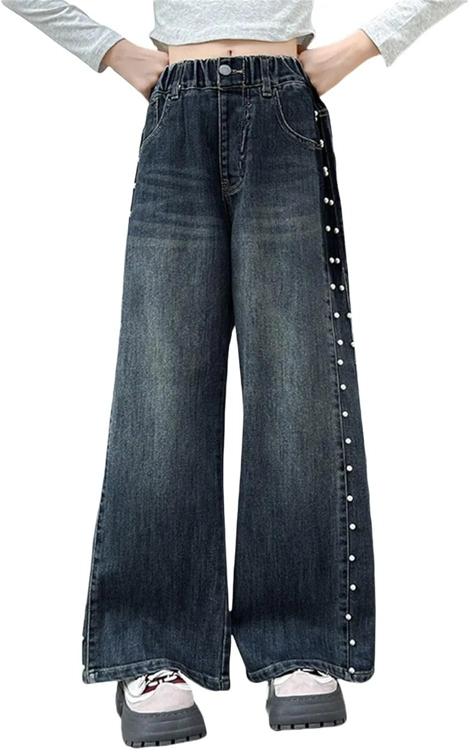 Baggy Girls Jeans Streetwear Denim Cargo Pants High Waist Floor Length Baggy Wide Leg Cargo Jeans
