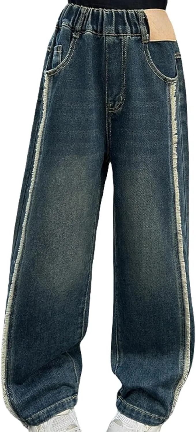 Baggy Girls Jeans Streetwear Denim Cargo Pants High Waist Floor Length Baggy Wide Leg Cargo Jeans