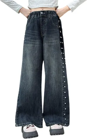 Baggy Girls Jeans Streetwear Denim Cargo Pants High Waist Floor Length Baggy Wide Leg Cargo Jeans