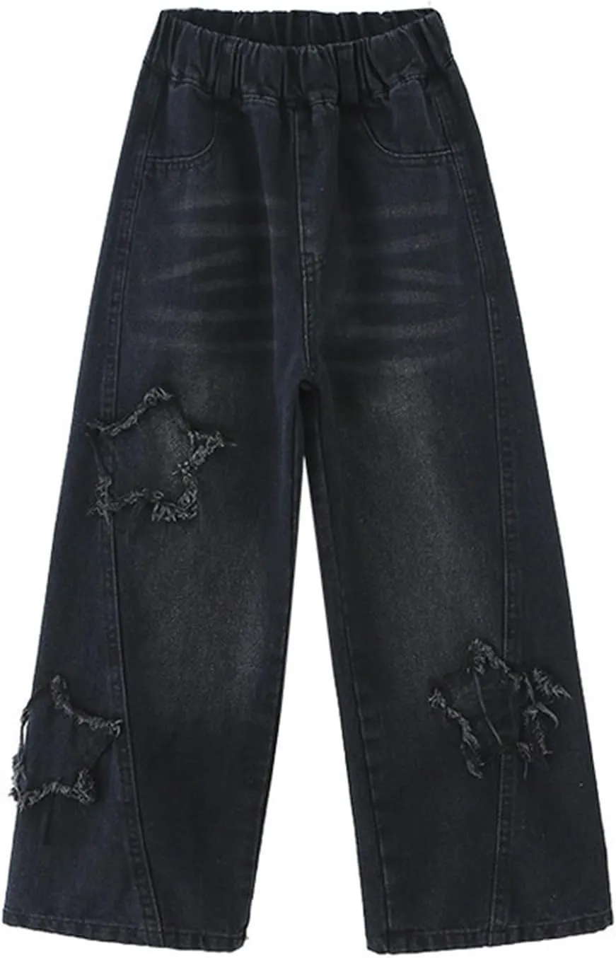 Baggy Girls Jeans Streetwear Denim Cargo Pants High Waist Floor Length Baggy Wide Leg Cargo Jeans