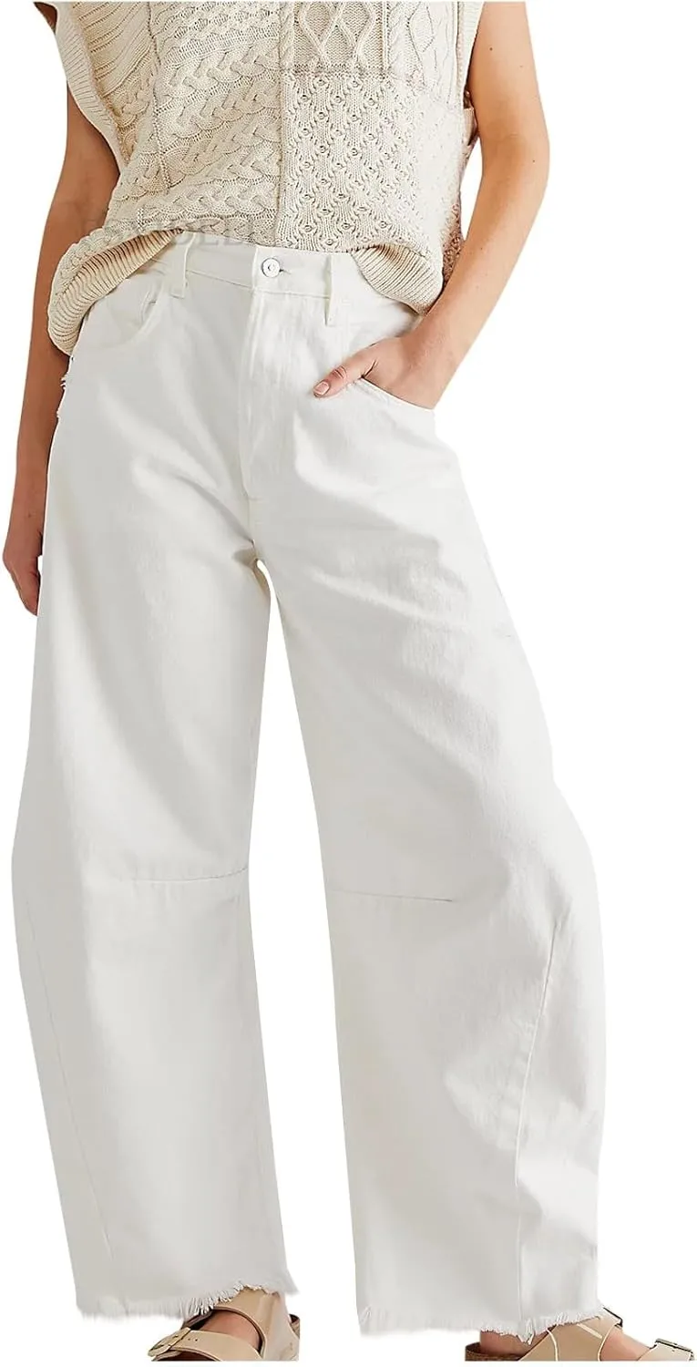 Barrel Leg Jeans Women Balloon Jeans,Women's Baggy Boyfriend Jeans Vintage Wide Leg Mid Rise Barrel Denim Ankle Pants