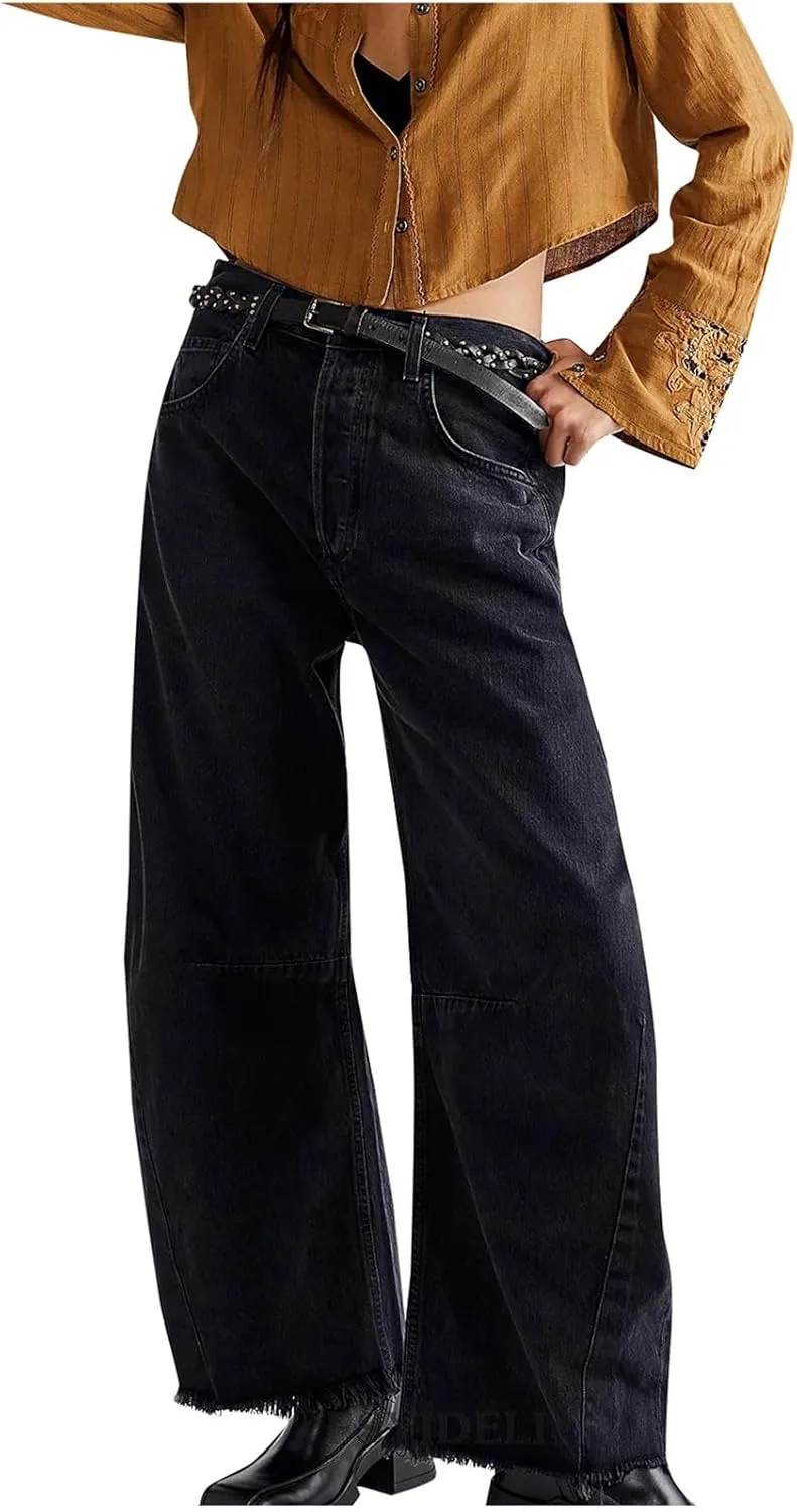 Barrel Leg Jeans Women Balloon Jeans,Women's Baggy Boyfriend Jeans Vintage Wide Leg Mid Rise Barrel Denim Ankle Pants