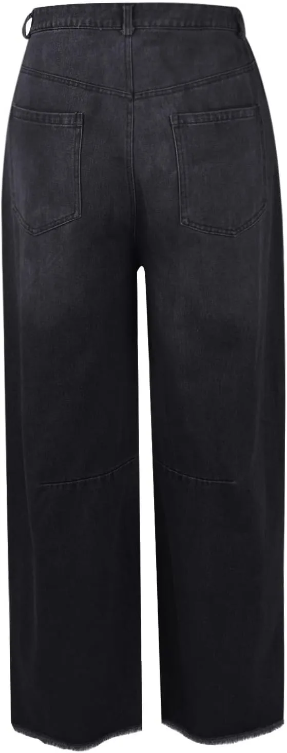 Barrel Leg Jeans Women Balloon Jeans,Women's Baggy Boyfriend Jeans Vintage Wide Leg Mid Rise Barrel Denim Ankle Pants