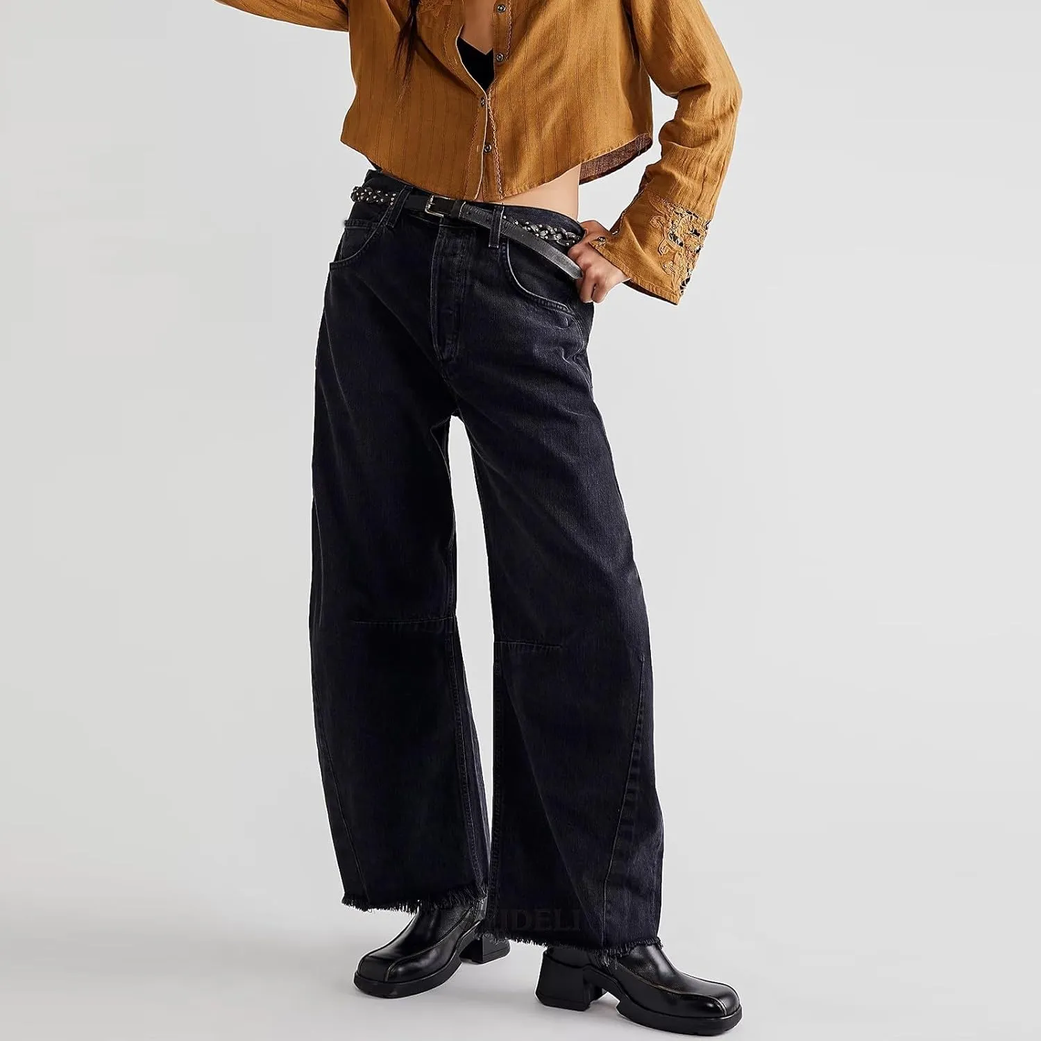 Barrel Leg Jeans Women Balloon Jeans,Women's Baggy Boyfriend Jeans Vintage Wide Leg Mid Rise Barrel Denim Ankle Pants