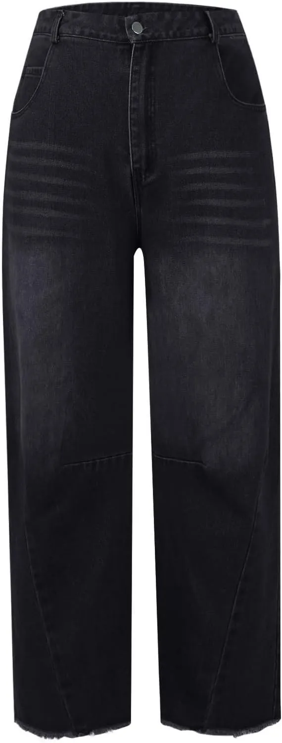 Barrel Leg Jeans Women Balloon Jeans,Women's Baggy Boyfriend Jeans Vintage Wide Leg Mid Rise Barrel Denim Ankle Pants