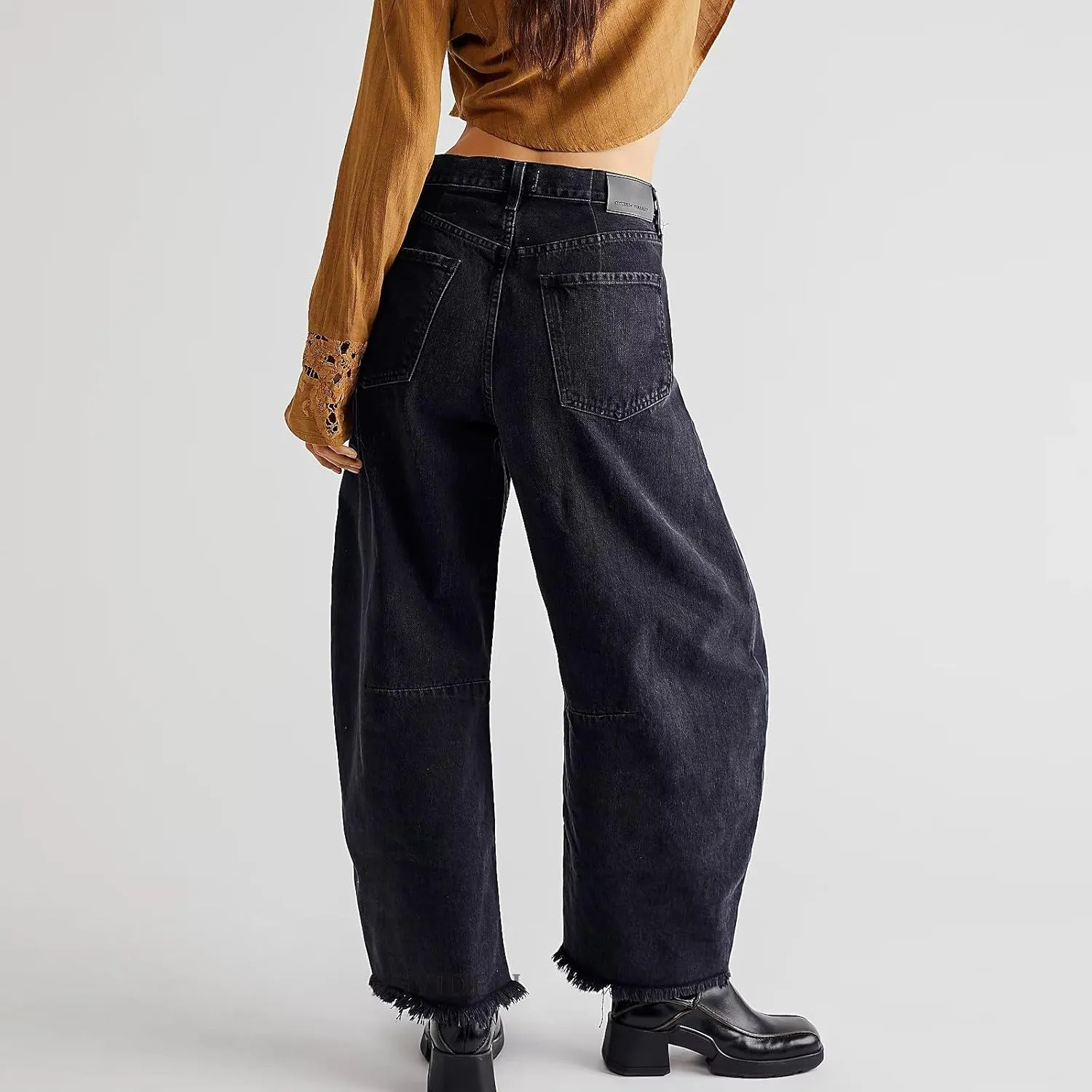 Barrel Leg Jeans Women Balloon Jeans,Women's Baggy Boyfriend Jeans Vintage Wide Leg Mid Rise Barrel Denim Ankle Pants