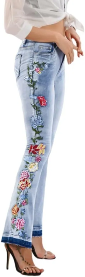 Bell Bottom Jeans for Women Flared Jeans Floral Embroidered Jeans 70s Outfits Bootcut Jeans Wide Leg Denim Pants