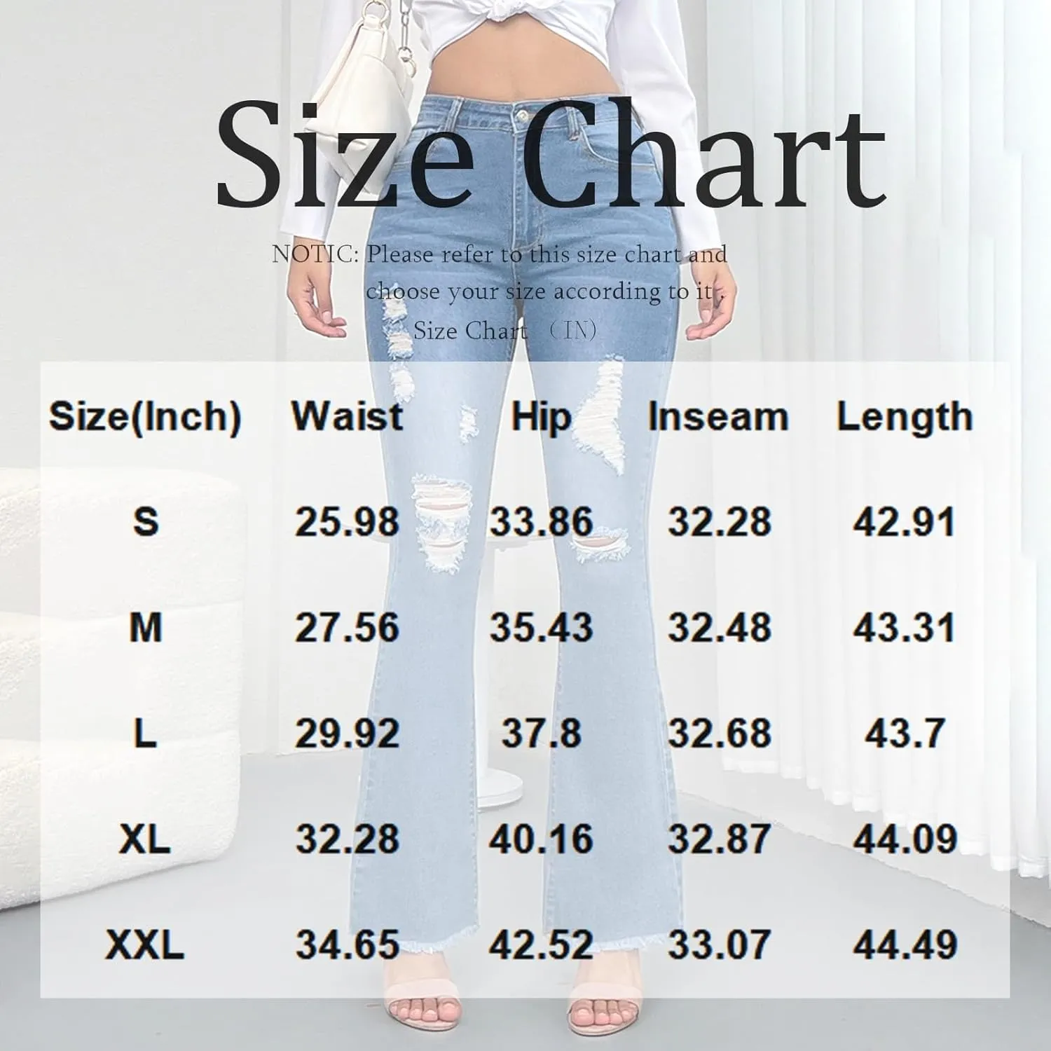 Bell Bottom Jeans for Women Stretchy High Waisted Frayed Bootcut Jeans Design Butt Lifting Denim Pants with Pockets