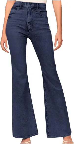 Bidobibo High Waisted Jeans for Women Tummy Control Elastic Waist Baggy Jeans Womens Bell Bottom Jeans Long Flare Denim Pants