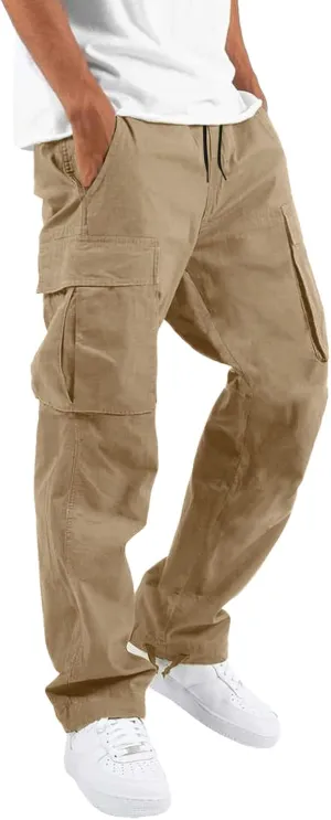 BIFUTON Men's Cotton Casual Sweatpants Yoga Athletic Lounge Trousers Elastic Cargo Jogger Straight Leg Pants with Pockets