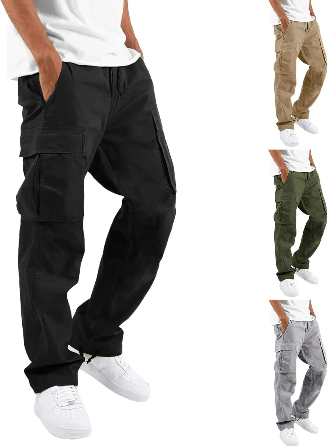 BIFUTON Men's Cotton Casual Sweatpants Yoga Athletic Lounge Trousers Elastic Cargo Jogger Straight Leg Pants with Pockets