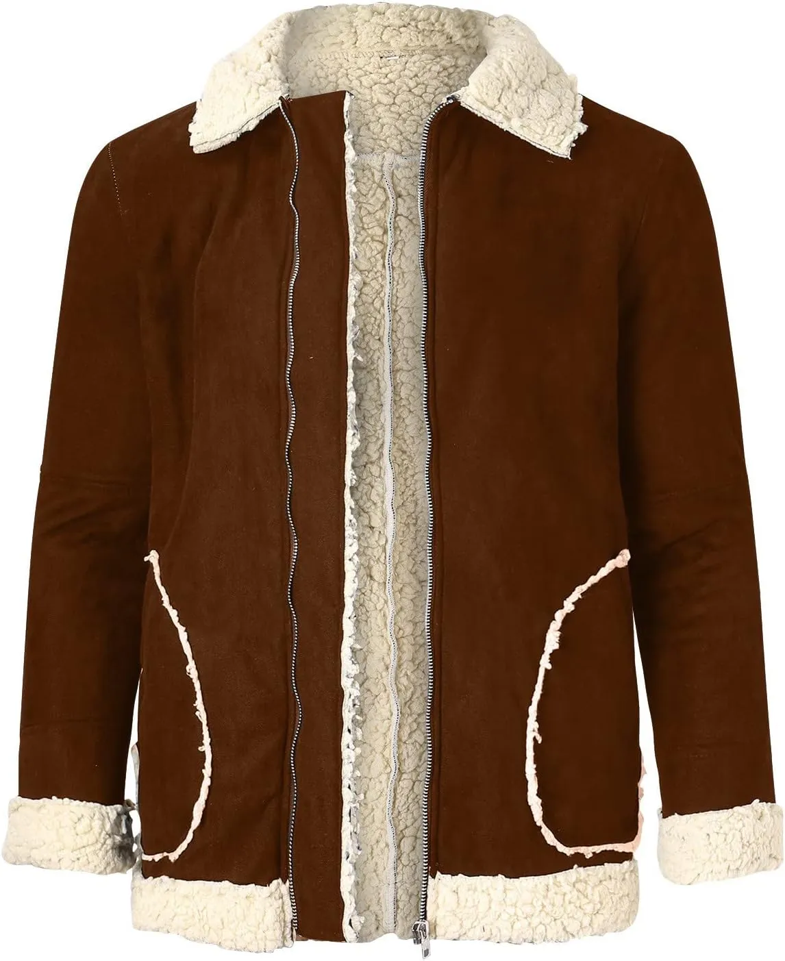 BIFUTON Winter Jackets for Men,Mens Pullover Winter Workout Faux Leather Lapel Jackets Fur Stand Collar Soft Warm Thick Coats