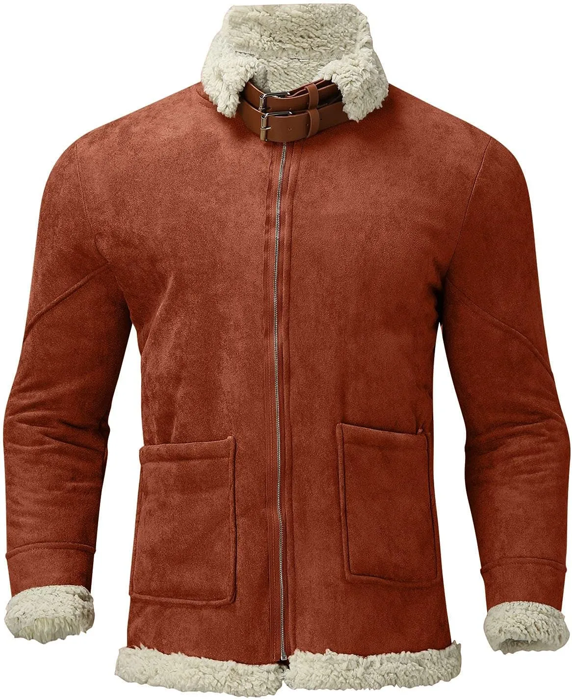 BIFUTON Winter Jackets for Men,Mens Pullover Winter Workout Faux Leather Lapel Jackets Fur Stand Collar Soft Warm Thick Coats
