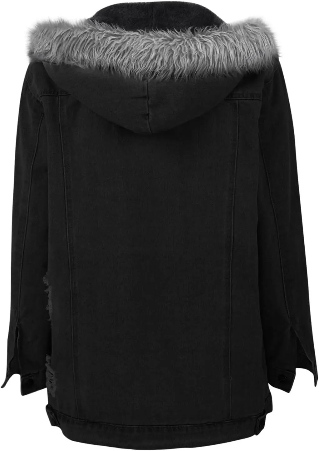 Binmer Women's Fleece Sherpa Lined Denim Jackets Faux Fur Hoodies Coat Winter Warm Button Down Coats Shaggy Warm Outerwear