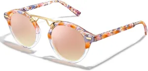 CARFIA Double Bridge Small Acetate Sunglasses for Women Polarized, Retro Metal Brow Ladies Sunnies Fashion Round Eyewears