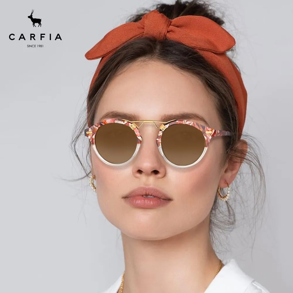CARFIA Double Bridge Small Acetate Sunglasses for Women Polarized, Retro Metal Brow Ladies Sunnies Fashion Round Eyewears