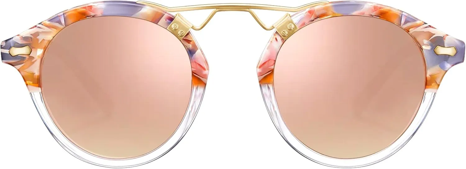 CARFIA Double Bridge Small Acetate Sunglasses for Women Polarized, Retro Metal Brow Ladies Sunnies Fashion Round Eyewears