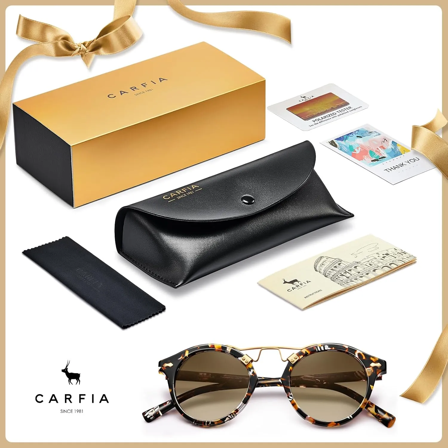 CARFIA Double Bridge Small Acetate Sunglasses for Women Polarized, Retro Metal Brow Ladies Sunnies Fashion Round Eyewears