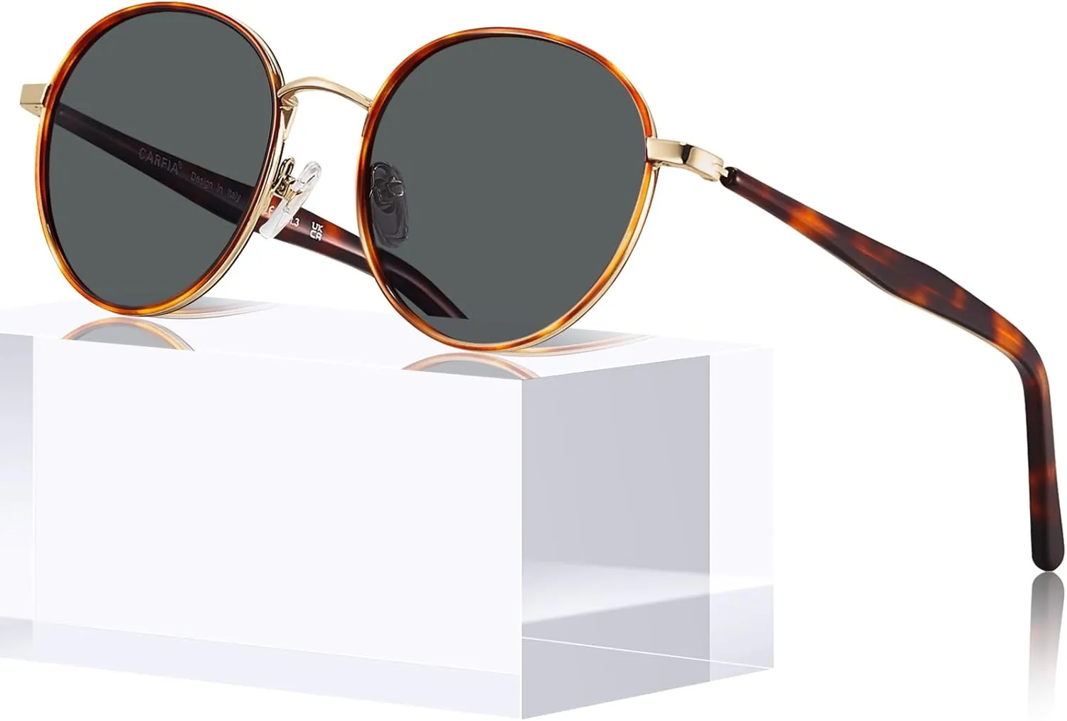 CARFIA Metal Acetate Polarized Sunglasses for Women UV400 Protection, Retro Small Round Anti-Glare Glasses Driving Shades