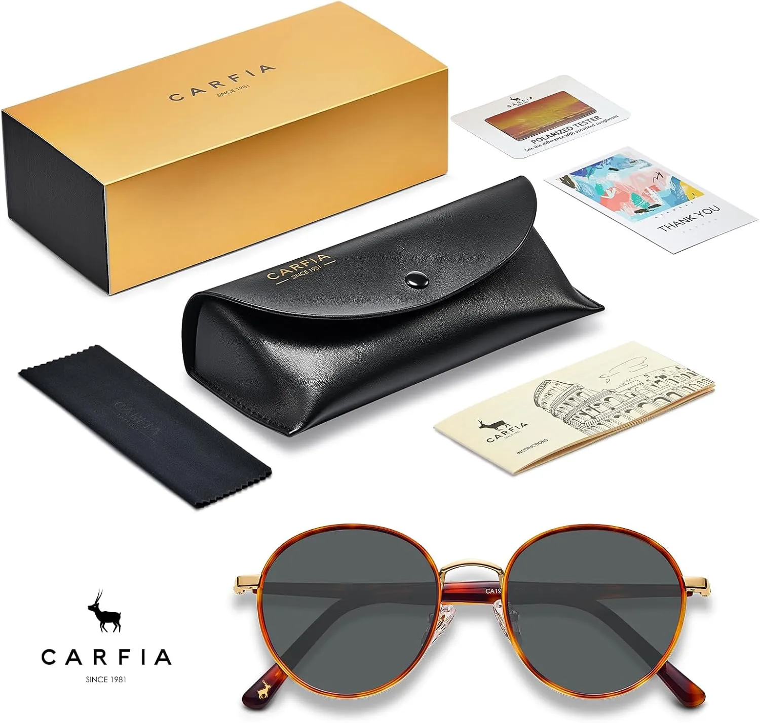 CARFIA Metal Acetate Polarized Sunglasses for Women UV400 Protection, Retro Small Round Anti-Glare Glasses Driving Shades