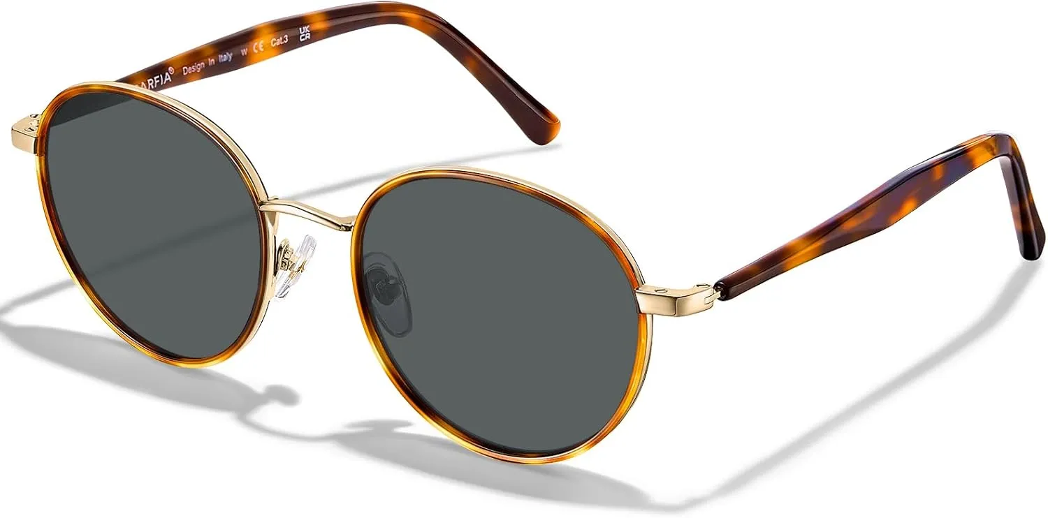 CARFIA Metal Acetate Polarized Sunglasses for Women UV400 Protection, Retro Small Round Anti-Glare Glasses Driving Shades