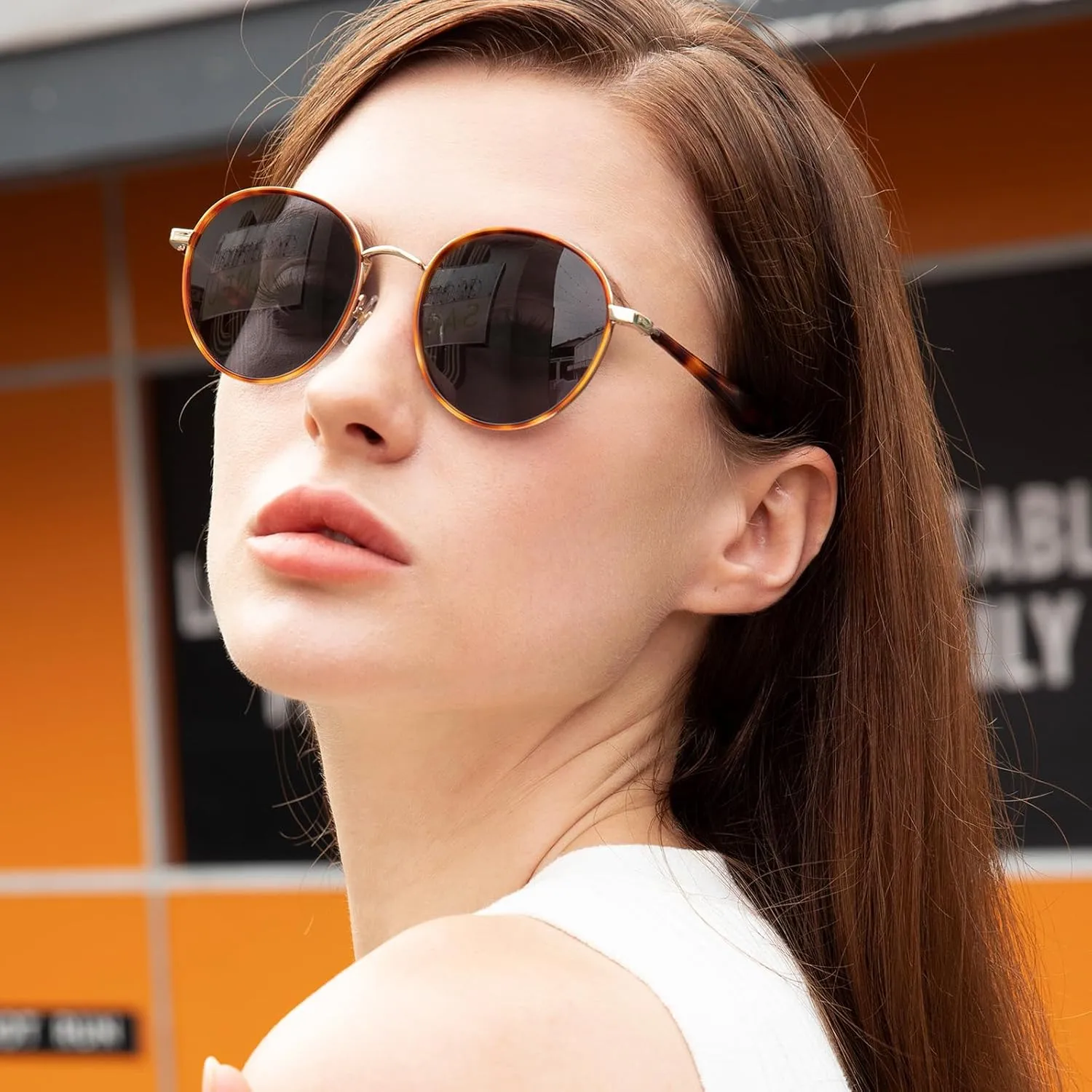 CARFIA Metal Acetate Polarized Sunglasses for Women UV400 Protection, Retro Small Round Anti-Glare Glasses Driving Shades