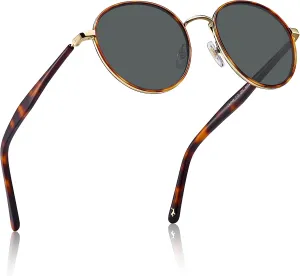 CARFIA Metal Acetate Polarized Sunglasses for Women UV400 Protection, Retro Small Round Anti-Glare Glasses Driving Shades