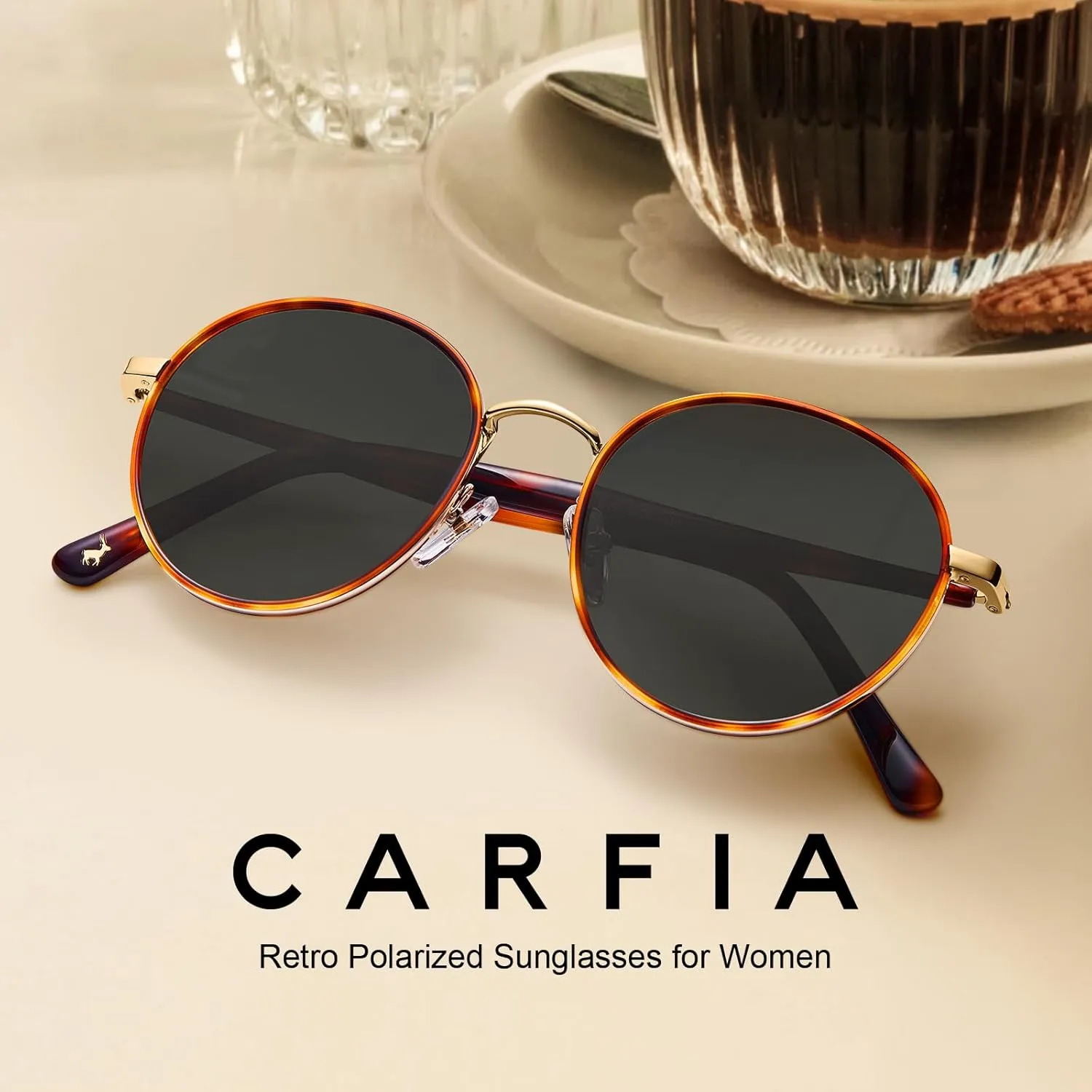 CARFIA Metal Acetate Polarized Sunglasses for Women UV400 Protection, Retro Small Round Anti-Glare Glasses Driving Shades