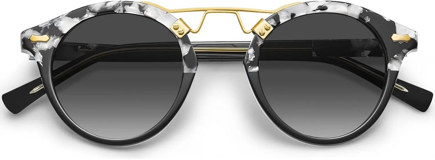 CARFIA Small Face Acetate Polarized Sunglasses for Women UV Protection, Retro Double Bridge Eyewears Metal Brow Round Sunnies