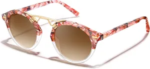 CARFIA Small Face Acetate Polarized Sunglasses for Women UV Protection, Retro Double Bridge Eyewears Metal Brow Round Sunnies