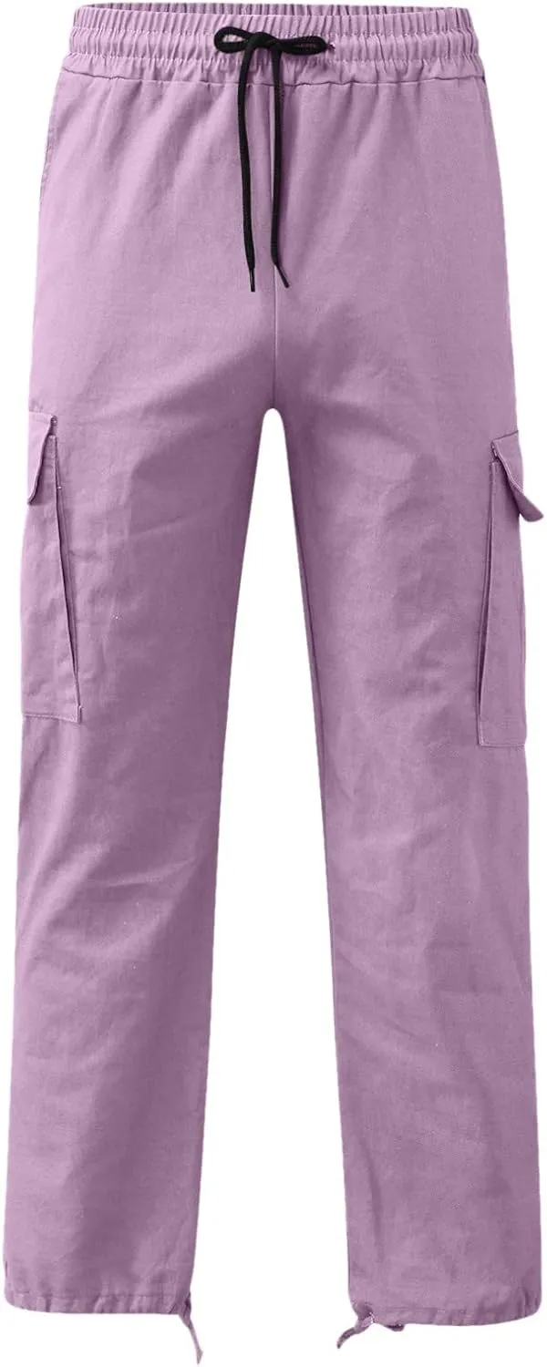 Cargo Pants for Men Relaxed Fit Mens Cargo Pants with Zipper Pockets Mens High Waisted Baggy Jogger Sweatpants Lounge