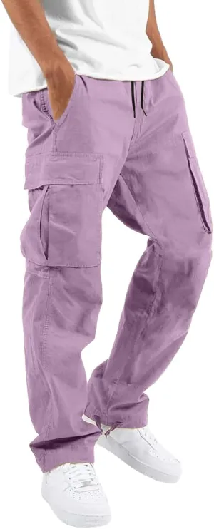 Cargo Pants for Men Relaxed Fit Mens Cargo Pants with Zipper Pockets Mens High Waisted Baggy Jogger Sweatpants Lounge