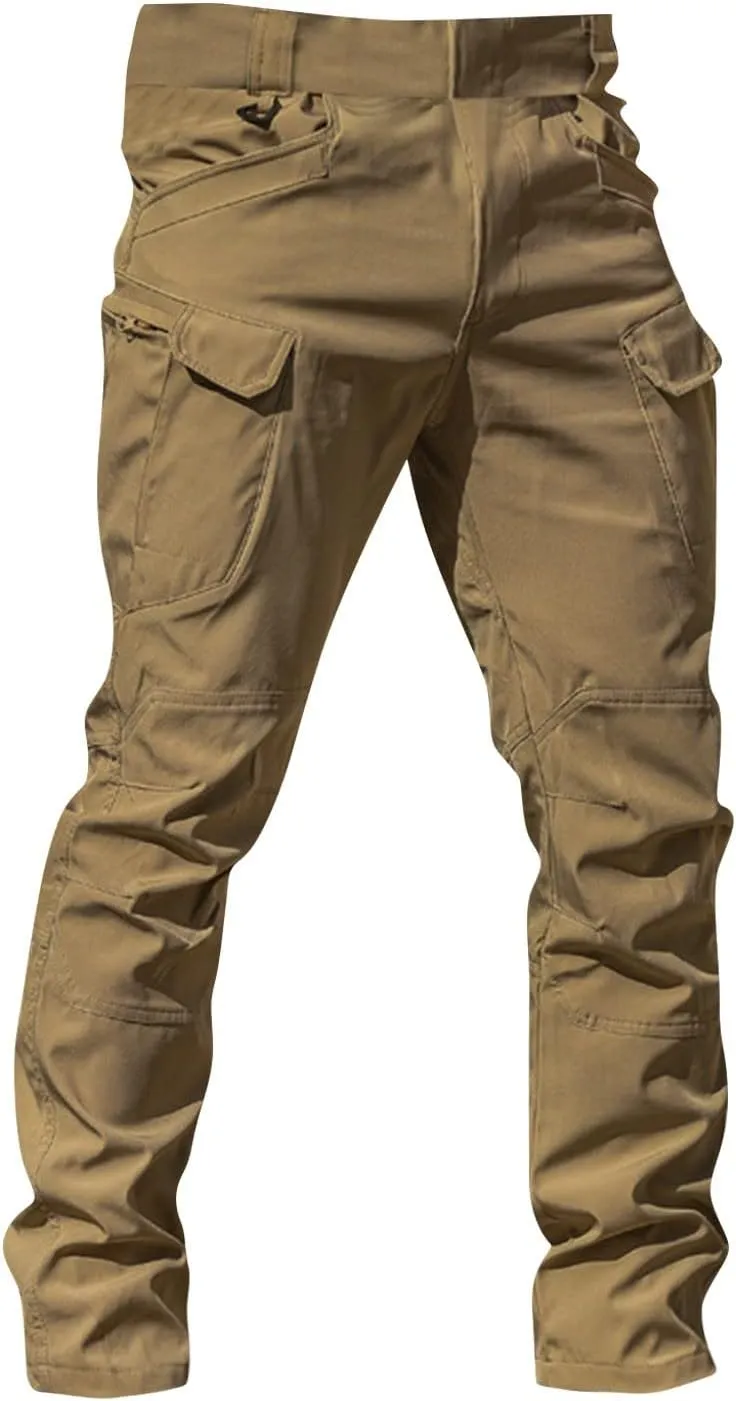 Cargo Pants for Men Stretch Button Waist Tactical Pants Relaxed Fit Lightweight Tapered Sweatpants with Pockets