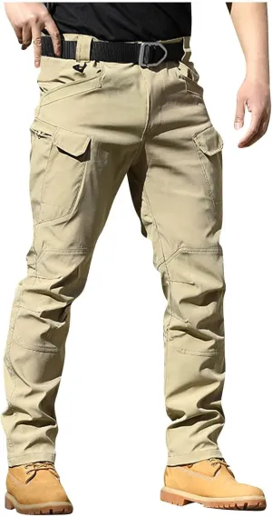 Cargo Pants for Men Stretch Button Waist Tactical Pants Relaxed Fit Lightweight Tapered Sweatpants with Pockets
