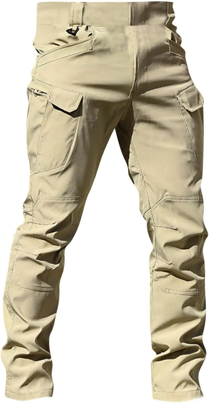Cargo Pants for Men Stretch Button Waist Tactical Pants Relaxed Fit Lightweight Tapered Sweatpants with Pockets