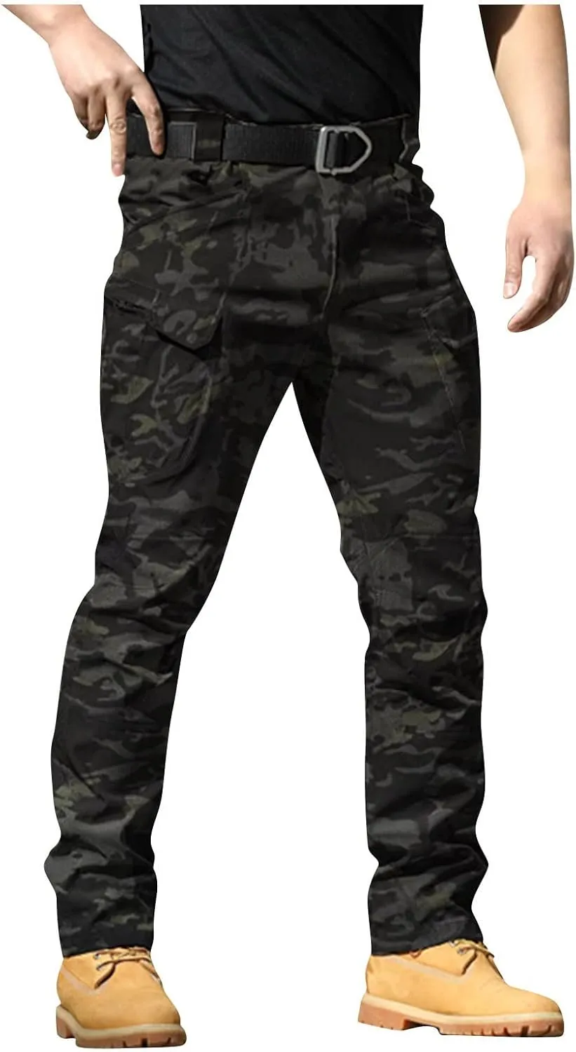 Cargo Pants for Men Stretch Button Waist Tactical Pants Relaxed Fit Lightweight Tapered Sweatpants with Pockets