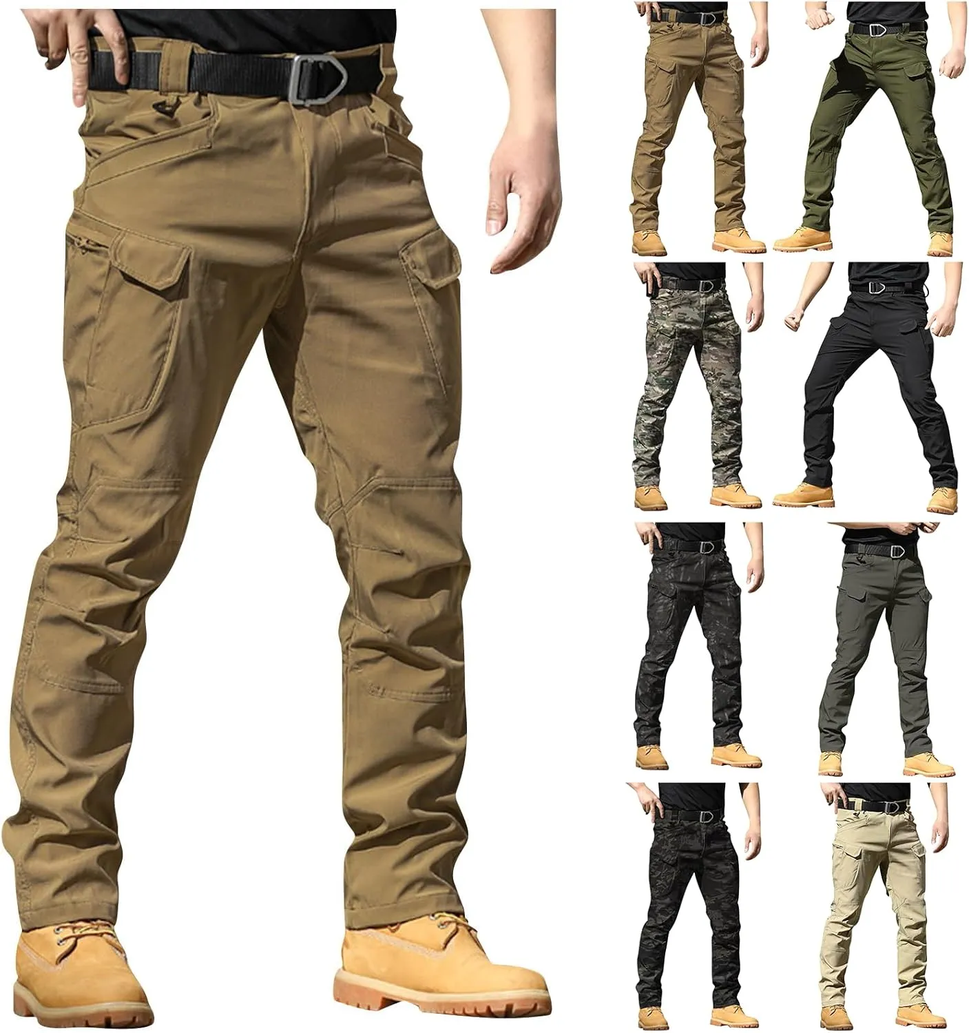 Cargo Pants for Men Stretch Button Waist Tactical Pants Relaxed Fit Lightweight Tapered Sweatpants with Pockets